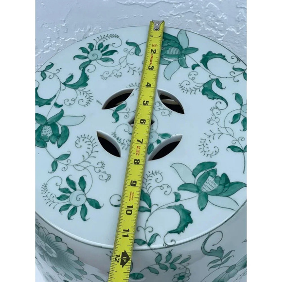 Vintage Antique Chinese Green White Porcelain Floral Garden Stool Plant Stand - Picture 9 of 15